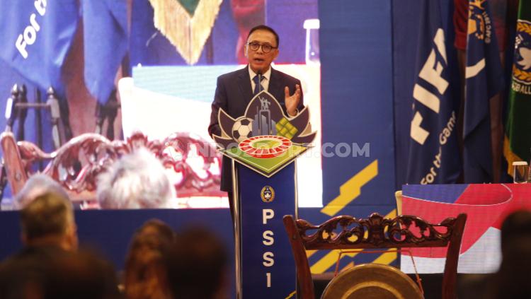 Ketum PSSI Mochamad Iriawan saat memberikan kata sambutan pada acara Kongres PSSI 2021, Jakarta, Sabtu (25/5/21).