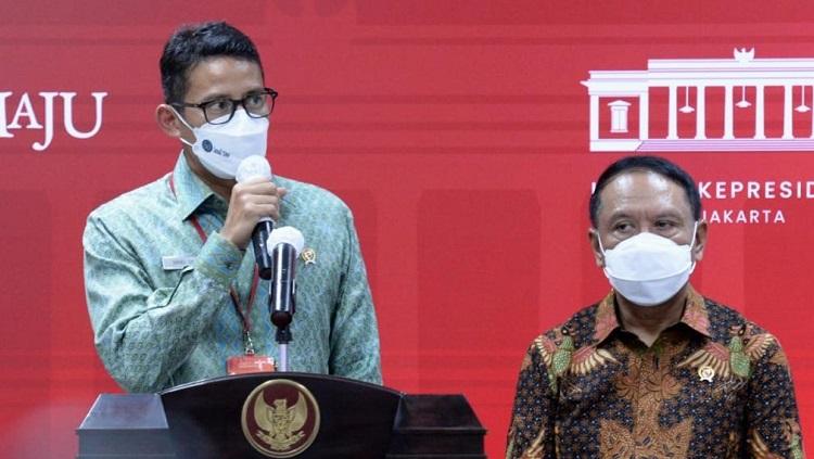Menpora Zainuddin Amali dan Menparekraf Sandiaga Uno dalam Ratas Persiapan FIBA Asia Cup 2021.