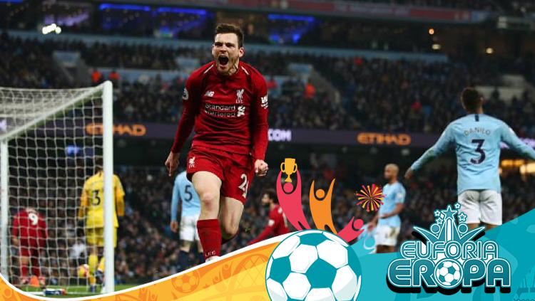 Pemain Liverpool, Andrew Robertson pasca memberikan assist kepada Firmino