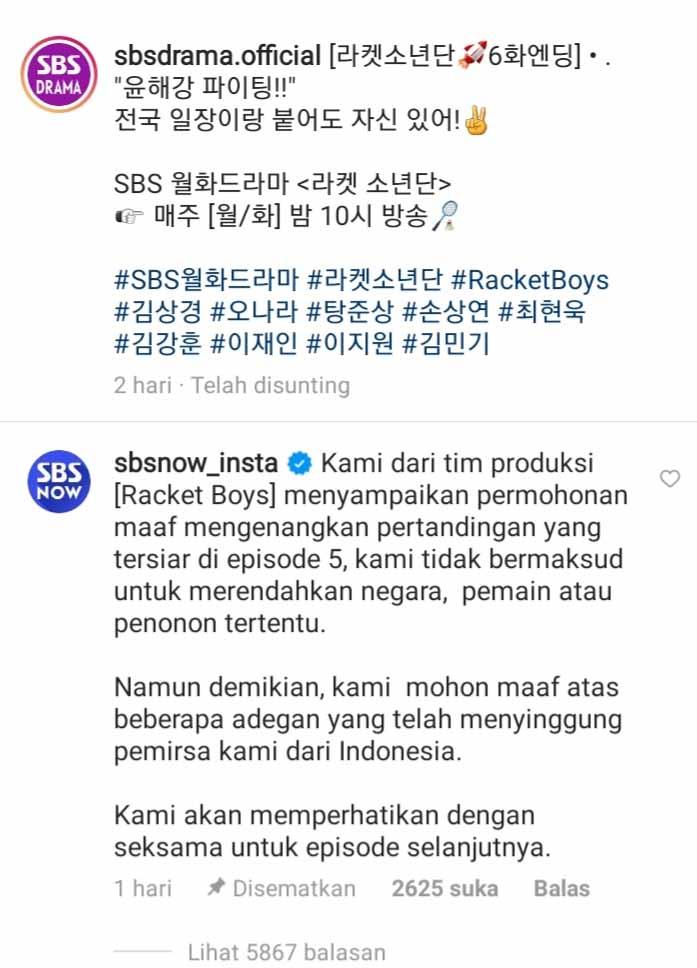 Drakor Racket Boys lecehkan Indonesia, SBS minta maaf. Copyright: Instagram@sbsdrama.official