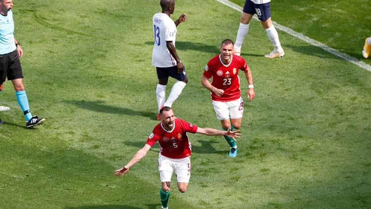 Selebrasi gol Attla Fiola di laga Euro 2020 Hungaria vs Prancis. - INDOSPORT