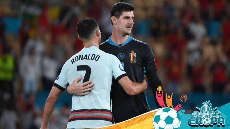 Thibaut Courtois dan Cristiano Ronaldo di laga Euro 2020 Belgia vs Portugal..