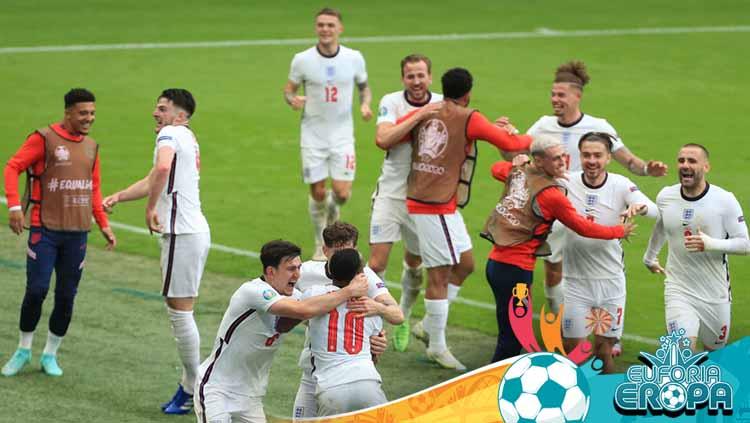 Selebrasi para pemain Inggris, usai memenangkan pertandingan babak 16 besar Kejuaraan UEFA Euro 2020 antara Inggris dan Jerman.