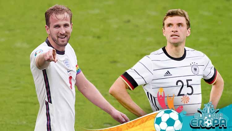 Striker Timnas Inggris, Harry Kane dan Thomas Muller, gelandang serang Timnas Jerman di Euro 2020.