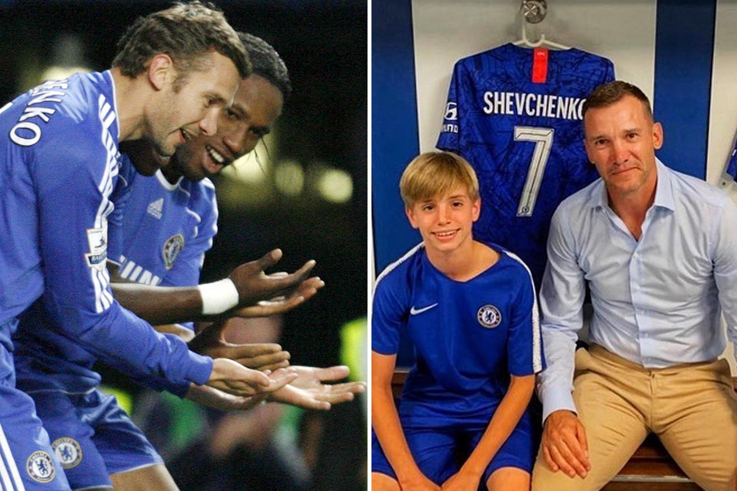 Andriy Shevchenko bersama anaknya Kristian Shevchenko yang bermain di akademi Chelsea. Copyright: The Sun