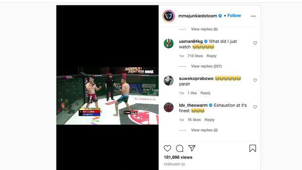 Kamaru Usman tertawa melihat duel dua petarung MMA Indonesia. Copyright: Instagram.com/mmajunkiedotcom