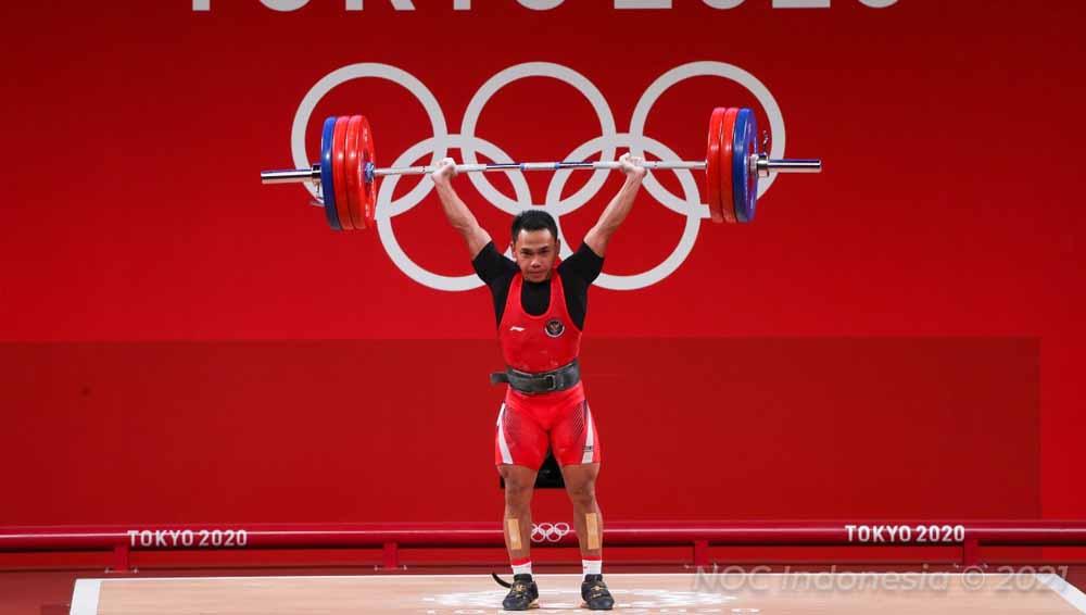 Lifter Indonesia, Eko Yuli Irawan di Olimpiade Tokyo 2020.