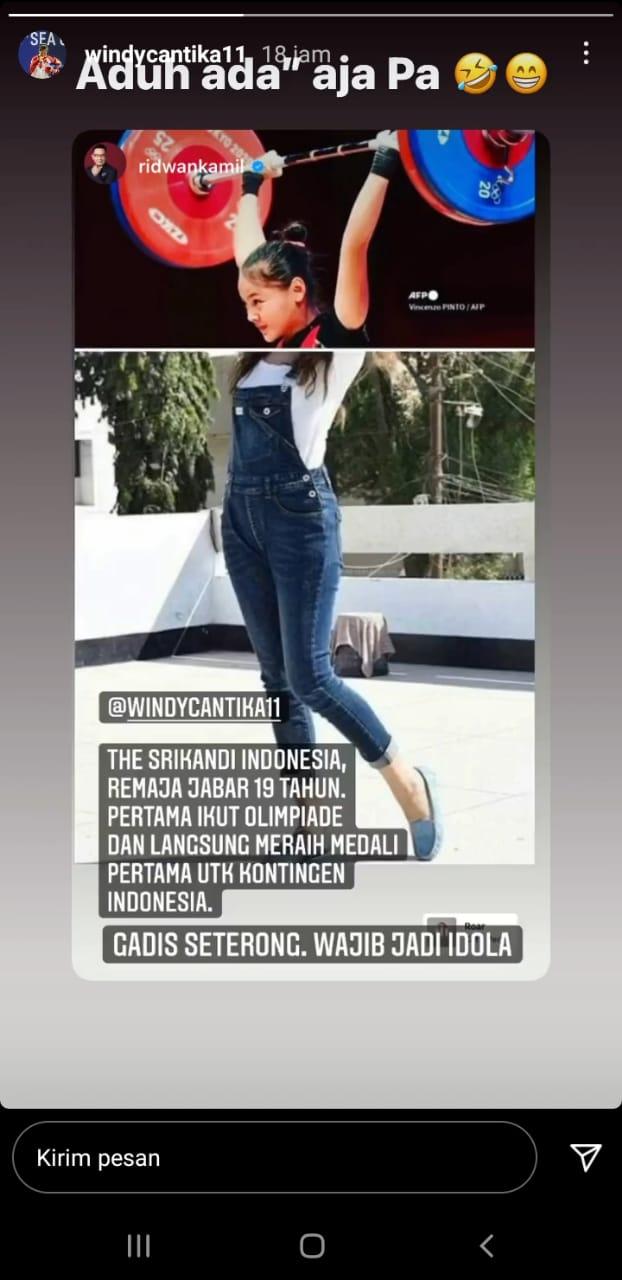 Windy Cantika balas pesan Ridwan Kamil. Copyright: Instagram/windycantika11