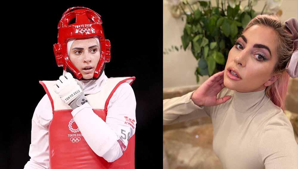 Atlet taekwondo Yordania, Julyana Al-Sadeq dan penyanyi Lady Gaga. - INDOSPORT
