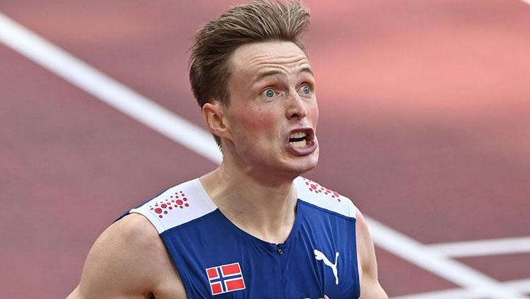 Pelari Norwegia di Olimpiade Tokyo 2020, Karsten Warholm. Copyright: Mustafa Yalcin/Anadolu Agency via Getty Images