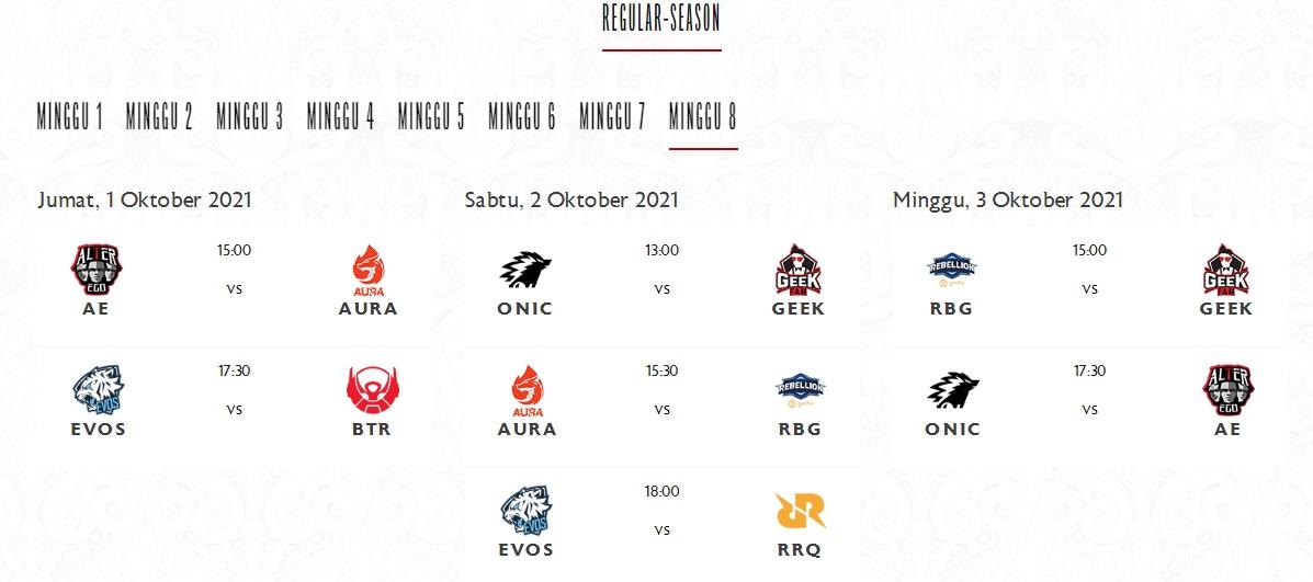 Jadwal MPL Season 8 Minggu ke-8 Copyright: id-mpl.com