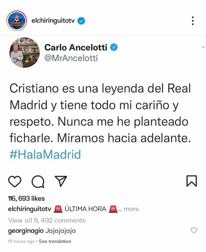 Komentar Georgina Rodriguez soal Ronaldo dan Ancelotti. Copyright: Instagram@elchiringuitotv
