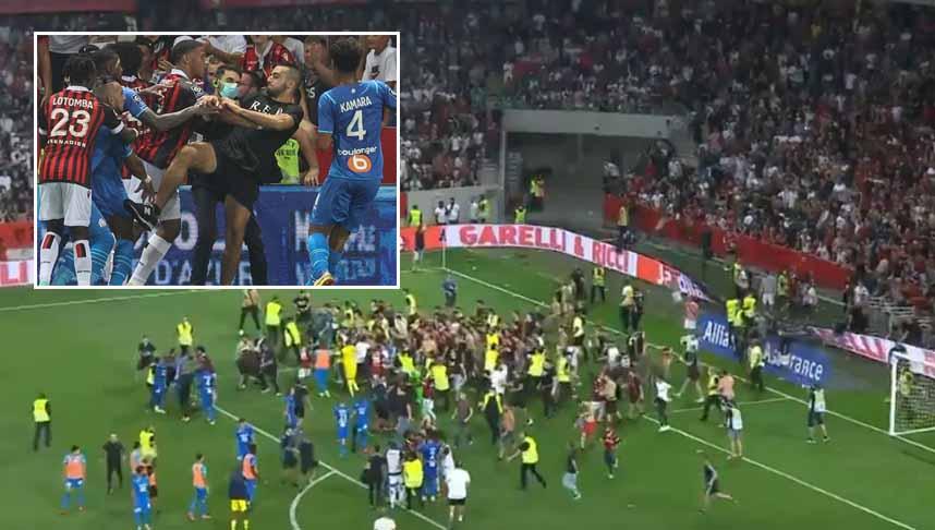 Kerusuhan pasca laga Nice vs Marseille. - INDOSPORT