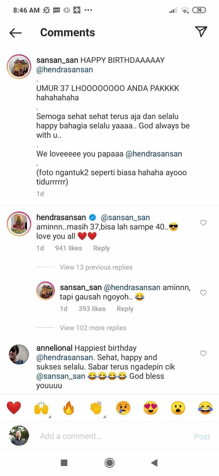 percakapan Hendra Setiawan dan Istri lewat kolom komentar Copyright: Instagram