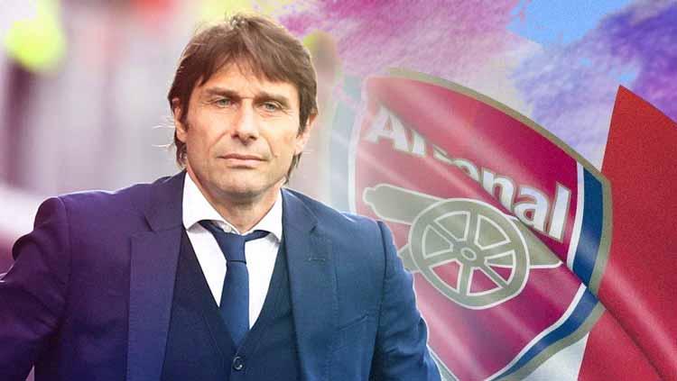 Antonio Conte dan logo Arsenal