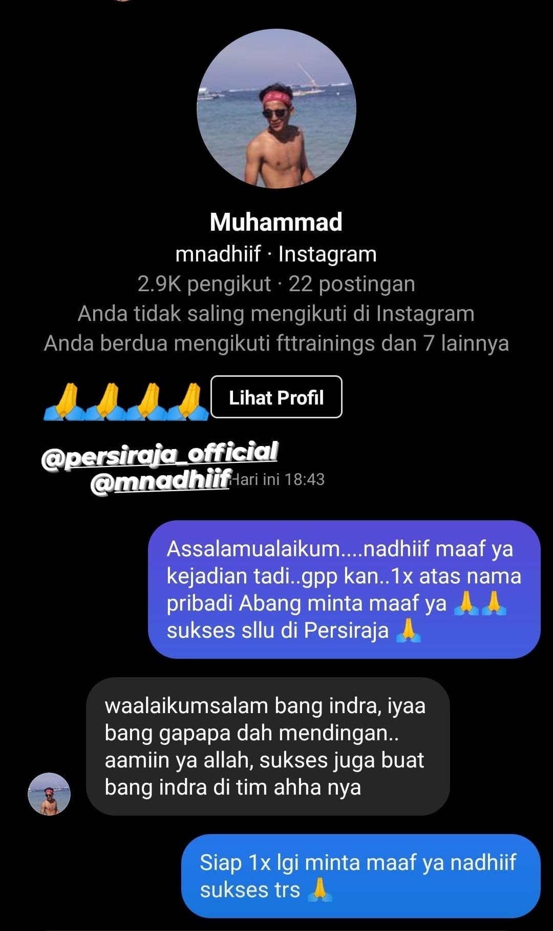 Permintaan maaf Syaiful Indra Cahya kepada Muhammad Nadhiif Copyright: Instagram Syaiful Indra Cahya