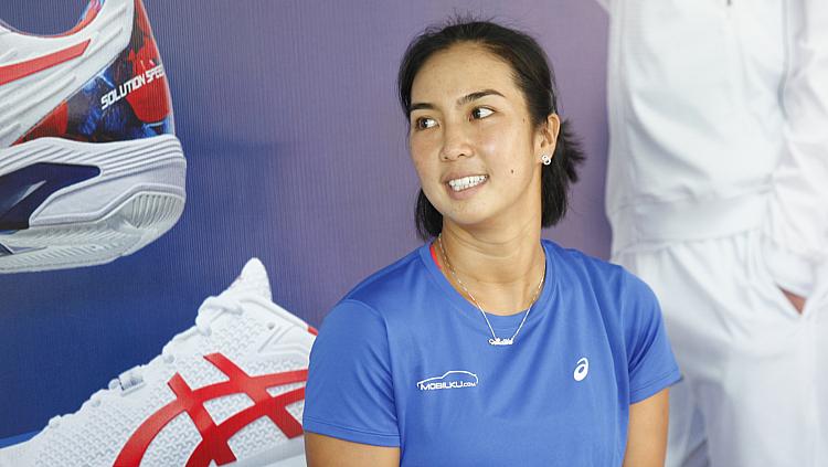 Aldila Sutjiadi petenis putri Indonesia berhasil menjuarai ganda putri turnamen WTA Copa Colsanitas di Bogota, pada Minggu (10/04/22). - INDOSPORT