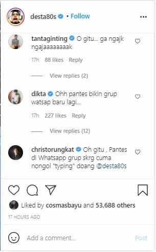 Komentar petenis Christopher Rungkat ke postingan Desta latihan tenis Copyright: Christopher Rungkat