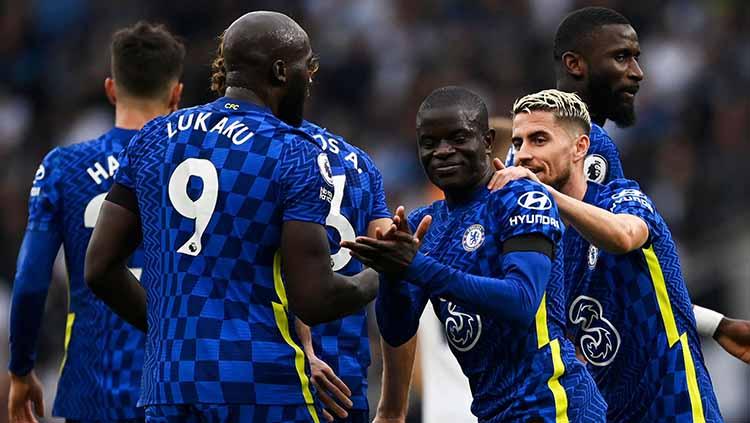 Selebrasi gol N'Golo Kante di laga Tottenham Hotspur vs Chelsea.