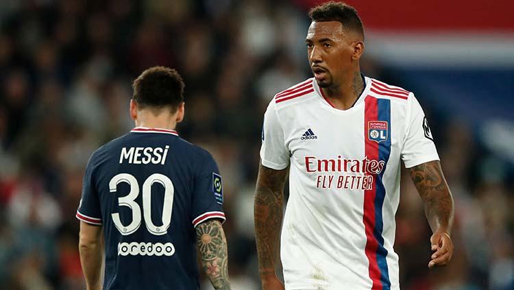 Lionel Messi dan Jerome Boateng di laga PSG vs Lyon.