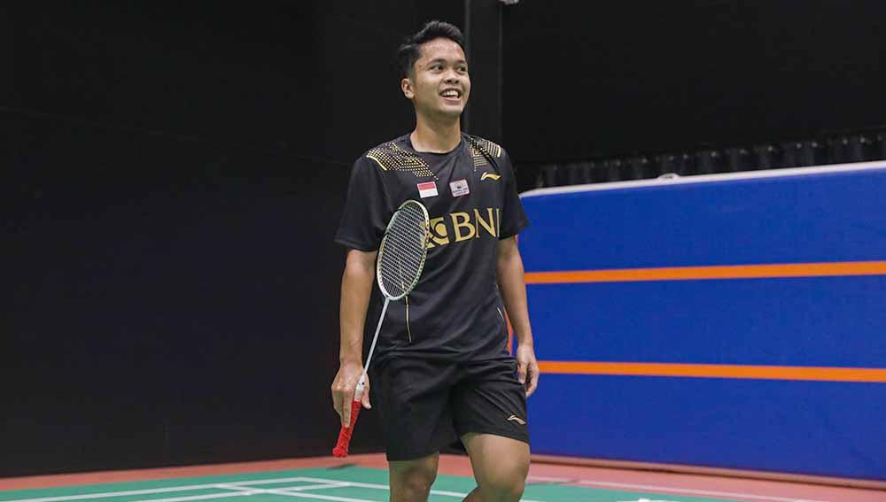 Tunggal putra, Anthony Ginting pada latihan perdana tim Piala Sudirman Indonesia di Hameenkylan Liikutahall, Finlandia, Kamis (23/09/21) waktu setempat.