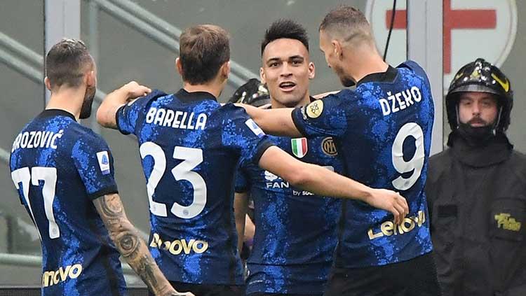 Selebrasi gol Lautaro Martinez di laga Inter Milan vs Atalanta dalam lanjutan Serie A Liga Italia. Copyright: REUTERS