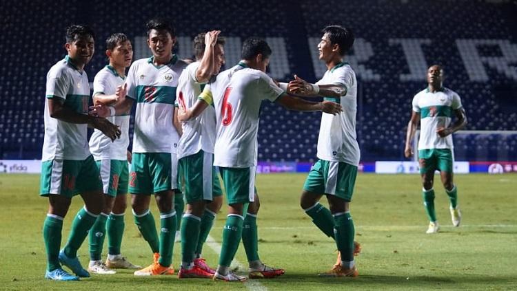 Selebrasi gol Indonesia di laga melawan Taiwan di Playoff Kualifikasi Piala Asia 2023