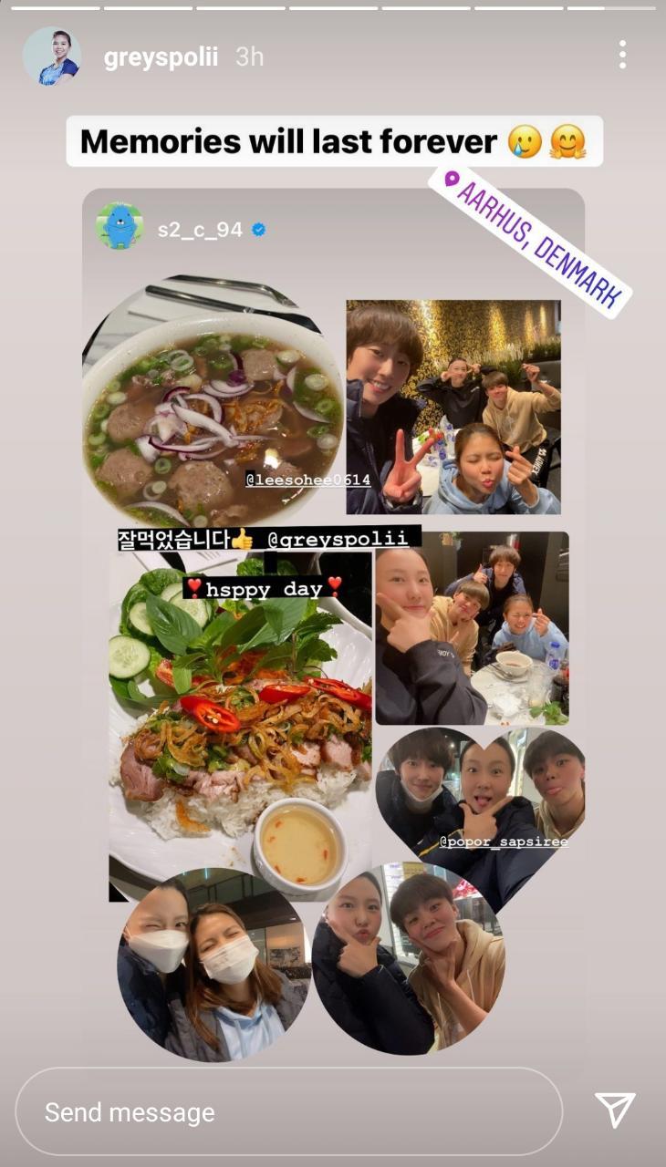 Greysia Polii makan bareng bersama Popor Sapsiree Taerattanachai, Lee So-hee, dan Shin Seung-chan Copyright: instagram.com/greyspolii/