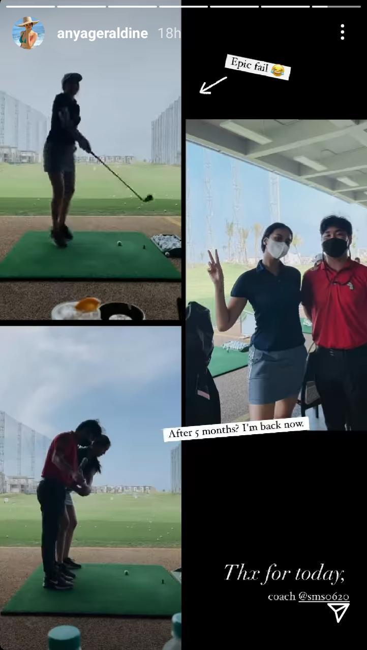 Anya Geraldine dilatih golf oleh atlet profesional dari Korea Selatan. Copyright: instagram.com/anyageraldine/
