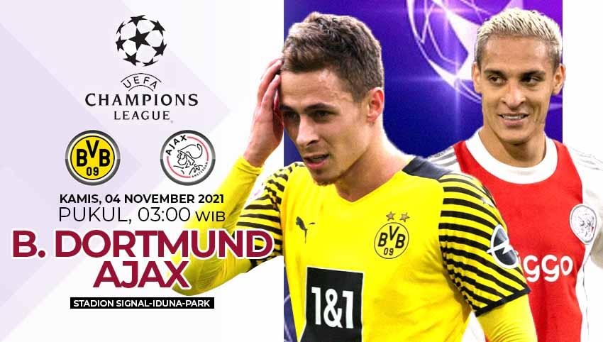 Prediksi matchday keempat fase grup Liga Champions 2021/2022 antara Borussia Dortmund vs Ajax Amsterdam yang digelar pada Kamis (04/11/21) pukul 03.00 WIB.