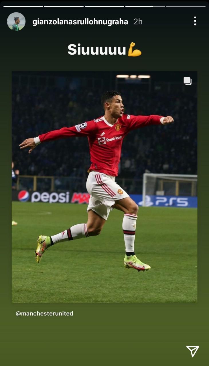 Gian Zola posting foto Cristiano Ronaldo di story Instagram. Copyright: instagram.com/gianzolanasrullohnugraha/