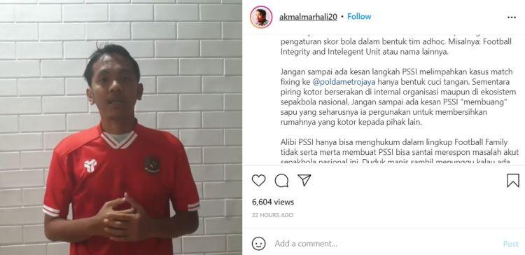 Akmal Marhali buka suara soal kasus match fixing yang sedang terjadi di Indonesia. Copyright: Instagram @akmalmarhali
