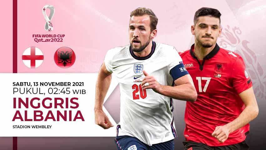 Berikut prediksi pertandingan Kualifikasi Piala Dunia 2022 antara Inggris vs Albania yang akan digelar pada Sabtu (13/11/21) dini hari WIB.