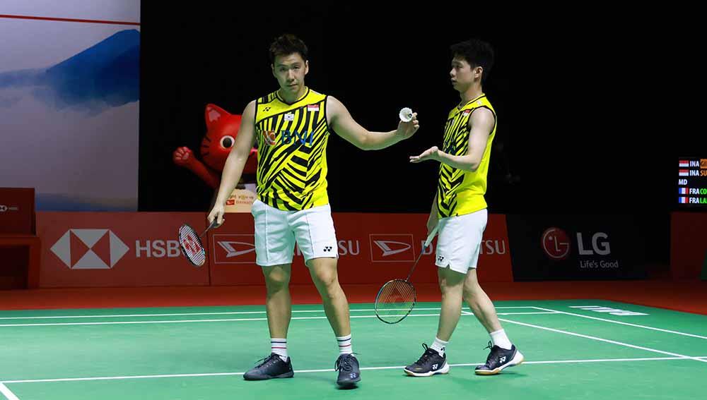 Pasangan ganda putra Indonesia Marcus Fernaldi Gideon/Kevin Sanjaya Sukamuljo.