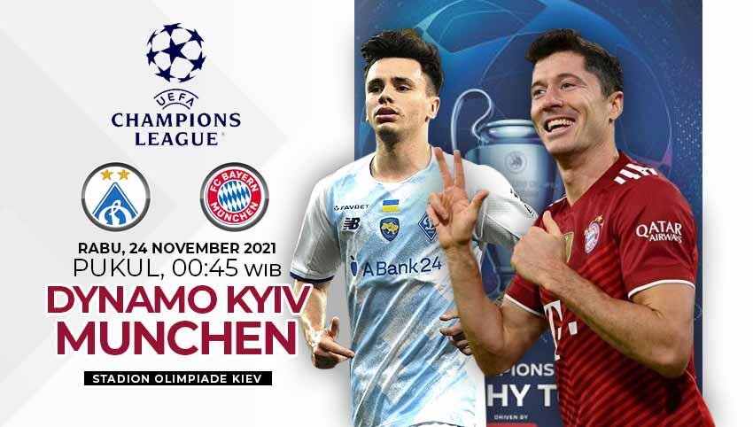 Dynamo Kiev akan menghadapi laga sulit saat menjamu Bayern Munchen pada matchday kelima Grup E Liga Champions 2021/22 di NSC Olimpiyskiy, Rabu (25/11/21).