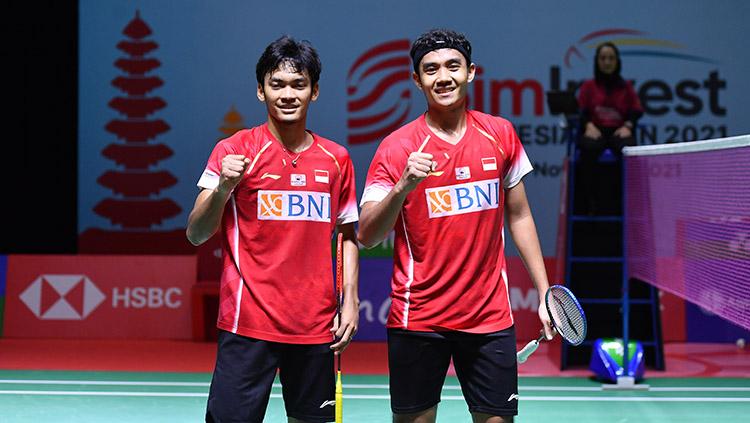 Ganda putra muda Indonesia, Muhammad Shohibul Fikri/Bagas Maulana kalahkan Sabar Karyaman Gutama/Moh Reza Pahlevi Isfahani di Indonesia Open 2021.