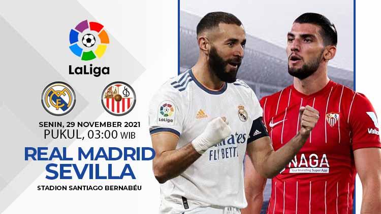 Indosport - Prediksi pertandingan Liga Spanyol antara Real Madrid vs Sevilla, Senin (29/11/21) dini hari WIB.