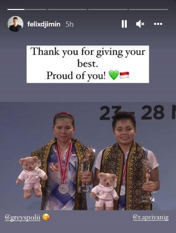 Felix Djimin ungkap rasa bangga lihat perjuangan Greysia Polii di Indonesia Open Copyright: instagram.com/stories/felixdjimin