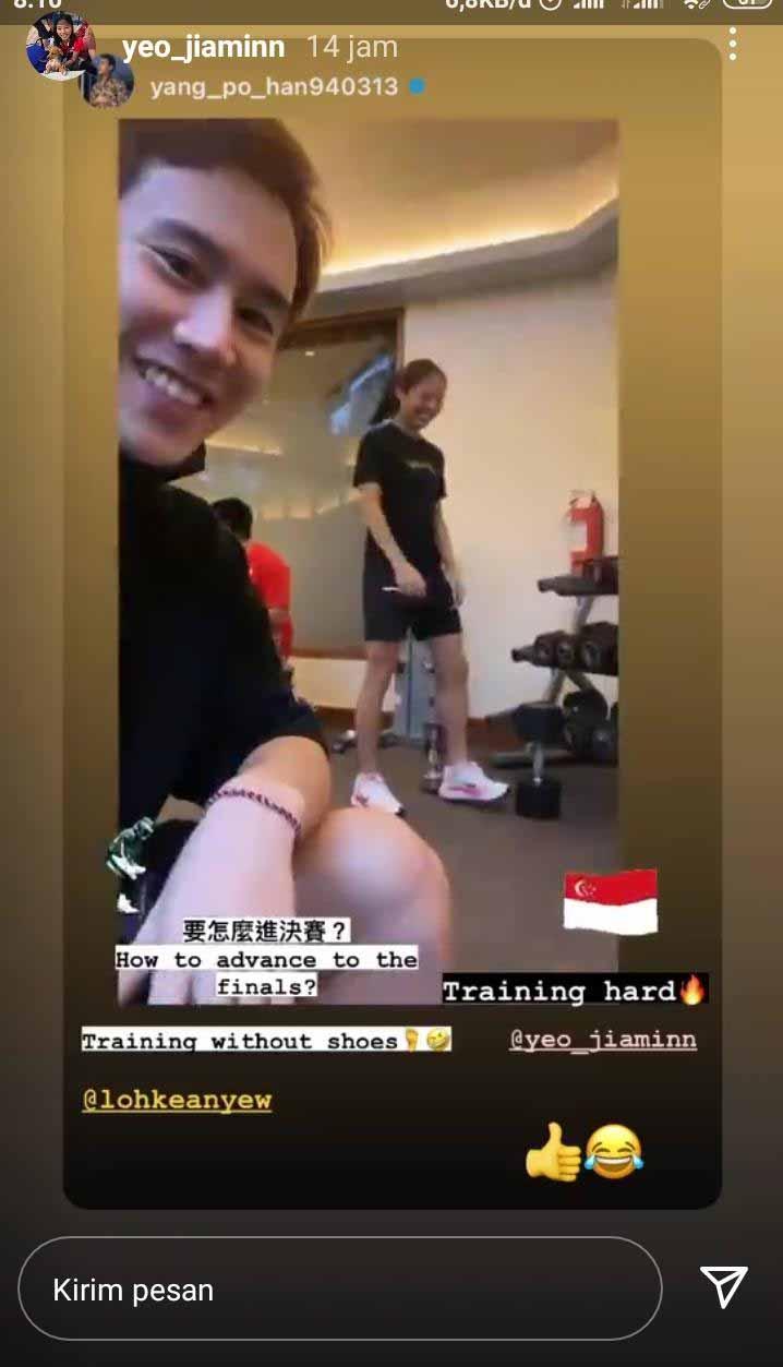 Yeo Jia Min berlatih keras jelang World Tour Finals. Copyright: Instastory@yeo_jiaminn