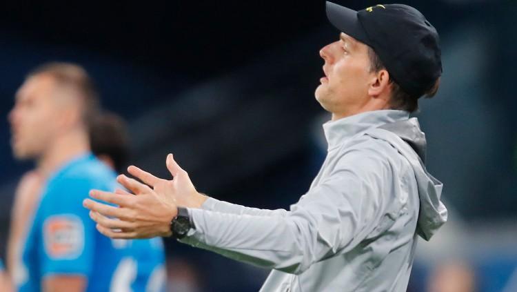 Ekspresi kecewa Thomas Tuchel di laga Zenit vs Chelsea (09/12/21).