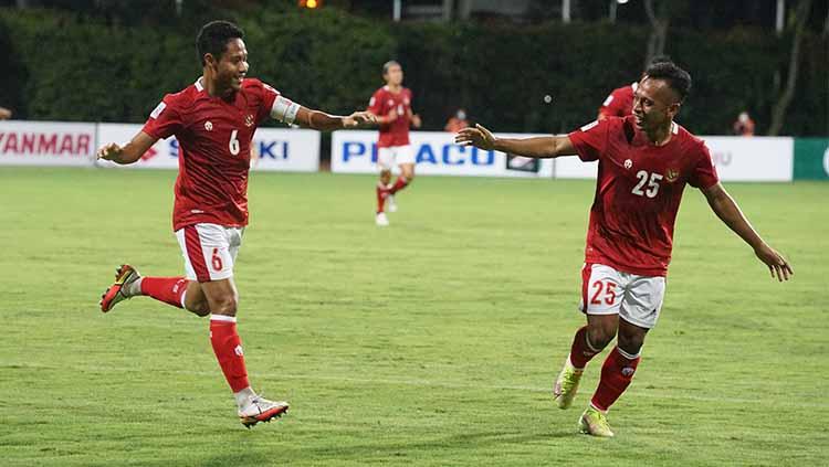 Aksi selebrasi pemain Timnas Indonesia melawan Kamboja di Piala AFF 2020. - INDOSPORT