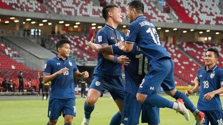 Selebrasi pemain Thailand melawan Vietnam