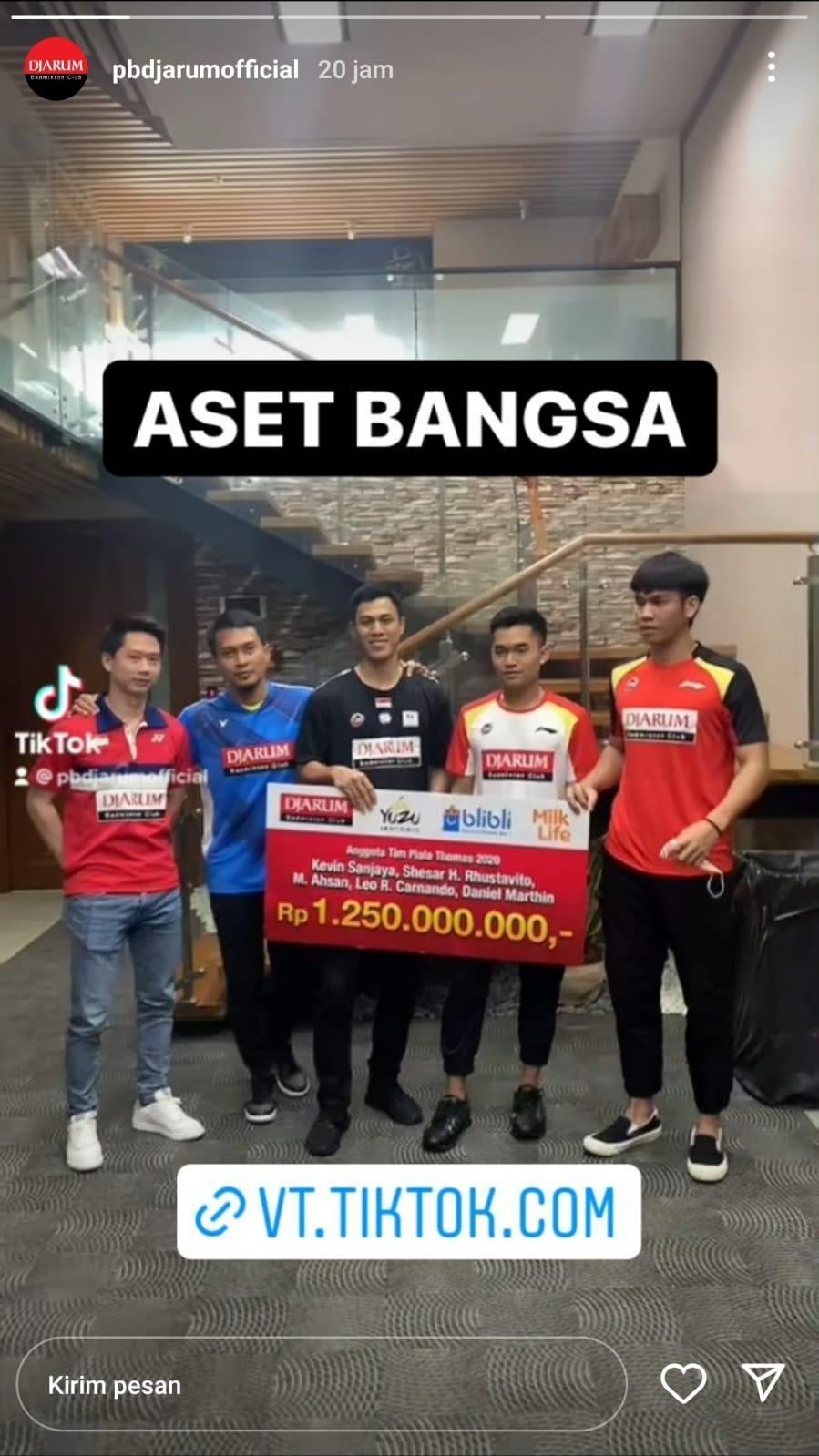 Kevin Sanjaya cs disebut sebagai aset bangsa oleh PB Djarum Copyright: Instagram/@pbdjarum