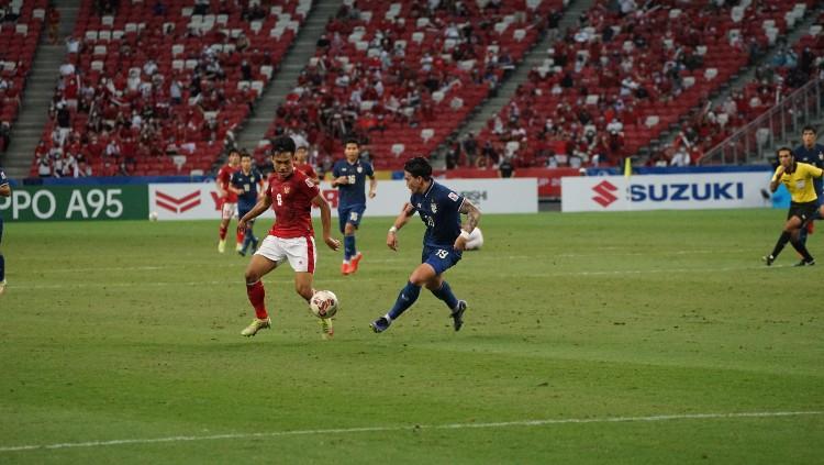 Aksi Witan Sulaeman di leg pertama final Piala AFF 2020 Timnas Indonesia vs Thailand.