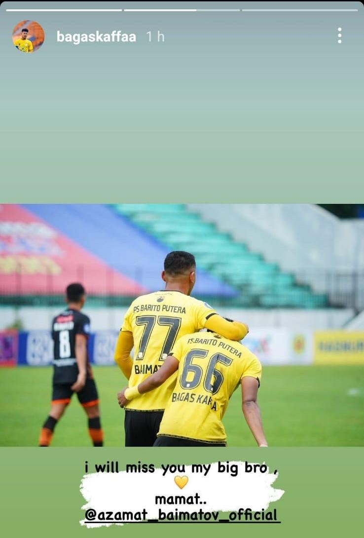 Bagas Kaffa ucapkan perpisahan pada Azamat Baimatov, bek Barito Putera di Liga 1 2021-22. Copyright: Instagram Bagas Kaffa