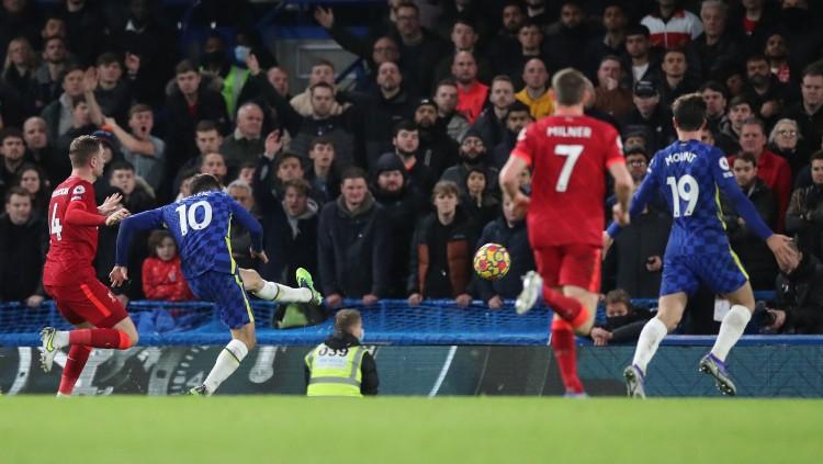 Christian Pulisic mencetak gol di laga Chelsea vs Liverpool (02/01/22). - INDOSPORT