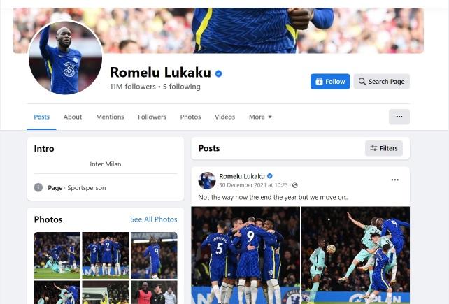 Romelu Lukaku biodata Facebooknya masih menjadi pemain Inter Milan Copyright: Football Italia