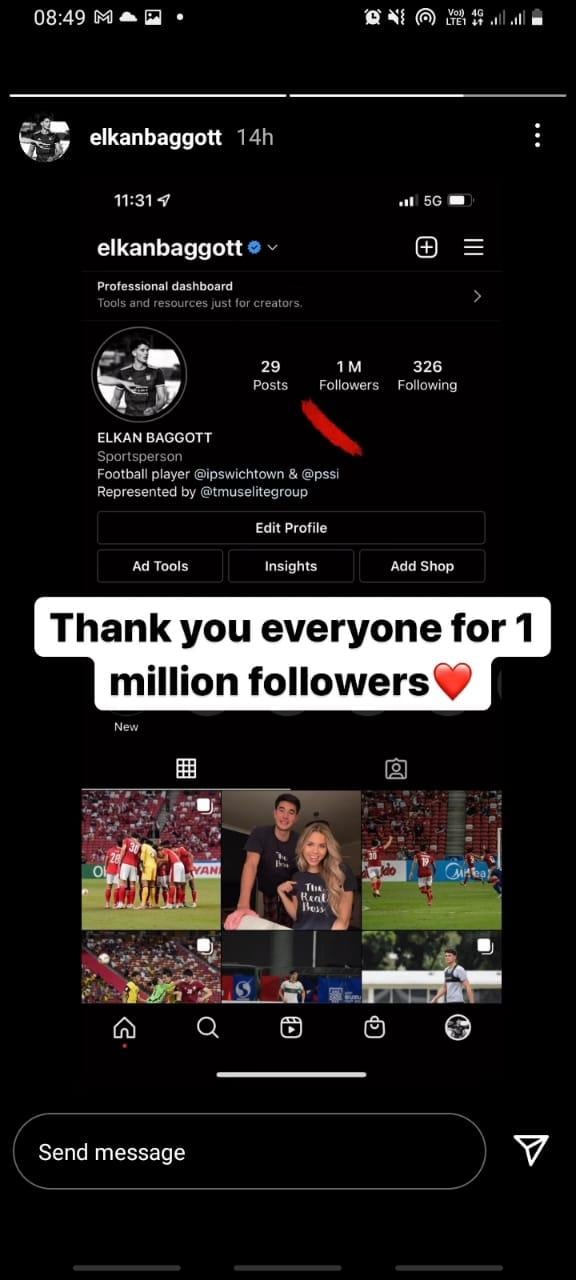 Follower bintang Timnas Indonesia, Elkan Baggott, tembus 1 juta pengikut. Copyright: Instagram @elkanbaggott