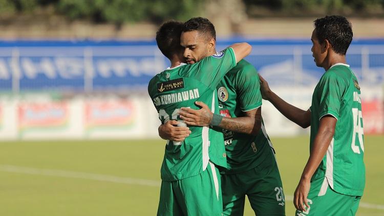 Selebrasi pemain PSS Sleman di Liga 1.