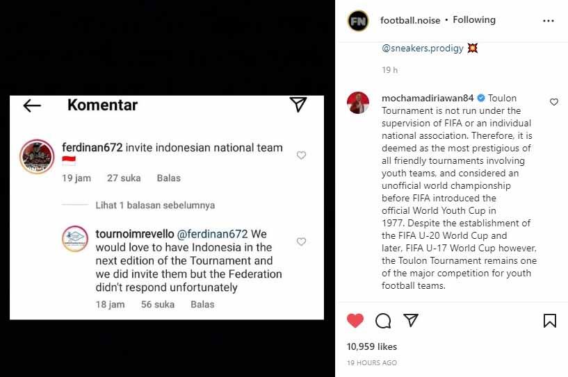 Komentar Ferdinan. Foto: Instagram@football.noise Copyright: Instagram@football.noise